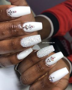 Pixie Crystal Nail Designs, Pixie Crystal Nails, Crystal Nail Designs, White And Silver Nails, Ice Princess, Crystal Nails, Silver Nails, White Silver, Nail Ideas