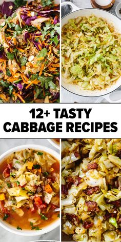 twelve different cabbage recipes with text overlay