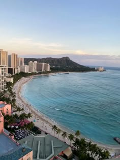 an aerial view of the beach and ocean in waikiki