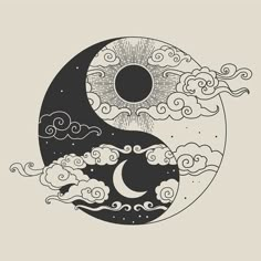 the yin symbol with clouds and sun