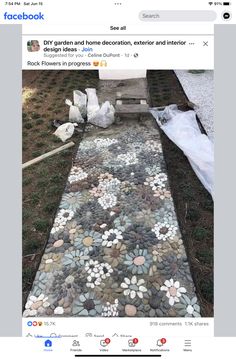 an outdoor walkway made out of rocks and stones is shown in the middle of a facebook post