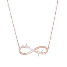 Our 14K Solid Gold handcrafted Infinity Name Necklace will be an infinitely perfect piece of jewelry to add to your collection. The infinity symbol carries a spiritual meaning, essentially representing anything that is infinite in value, and now you can personalize this meaningful and limitless show of love with the names of the ones most special to you. Stacks beautifully with our diamond solitaires or chains.

Size: approx. 37mm (W) X 15mm (H)
Solid 14K Gold
Lifetime Guarantee
Made in Los Ange Luxury Rose Gold Infinity Jewelry, Minimalist Engraved Infinity Jewelry, Customized Elegant Infinity Jewelry, Elegant Customized Infinity Jewelry, Silver Infinity Name Necklace, Customized Infinity Name Necklace, Elegant Infinity Name Necklace With Custom Name, Elegant Infinity Customized Name Necklace, Elegant Infinity Necklace With Custom Name