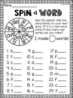 a spin and word worksheet for students to practice their spelling skills with the words spin