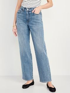 High-Waisted OG Loose Jeans | Old Navy Versatile Jeans With Pockets, High Rise Jeans With Belt Loops, Modern Bottoms With Button Closure, Uk Shopping, Black Flare Jeans, High Rise Black Jeans, High Rise Denim Jeans, Office Outfits Women, Womens Business Casual