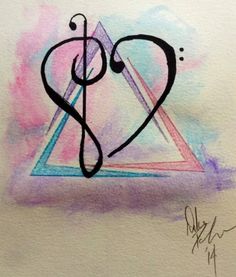 a drawing of a triangle with a trellographed heart on it's side