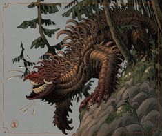 an illustration of a dragon with its mouth open and it's teeth wide open