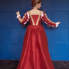 Red and Gold Renaisance Dress 1500s Italian Renaissance Gown - Etsy Elegant Red Medieval Dress With Historical Design, Traditional Red Medieval Dress With Historical Design, Red Medieval Dress With Historical Design, Medieval Red Dress With Historical Design, Renaisance Dress, Morning Dress, Womens Costumes, Regency Dress, Spanish Fashion