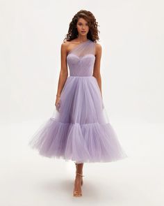 Lavender One-Shoulder Cocktail Tulle Dress ➤➤ Milla Dresses - USA, Worldwide delivery Midi Tulle Dress, Milla Dresses, Winter Wedding Guest Dress, Cute Outfit Ideas, Dress Weights, Tulle Evening Dress, Women's Outfits, Corset Bustier, Short Summer Dresses