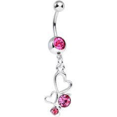 Product Details Showcase your love. Dangling belly button ring features sparkling pink gems that highlight the trio of hollow and solid cascading hearts. A snug curved barbell design provides plenty of comfort. This navel ring will let your girly side glimmer and glow. Specifications 14 Gauge (1.6mm), 7/16" (11mm), 316L Surgical Grade Stainless Steel, 5mm Ball Body Jewerly, Bellybutton Rings, Cute Belly Rings, Red Gems, Bellybutton Piercings, Belly Button Piercing Jewelry, Dope Jewelry Accessories, Belly Piercing Jewelry, Belly Piercing Ring