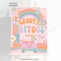 a pink poster with the words grooy tattoos on it