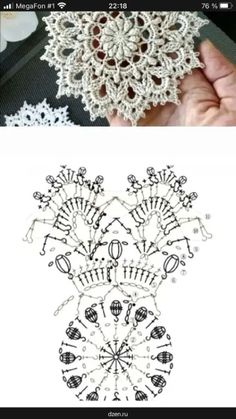 an image of some crocheted doily on the left and another photo of someone's hand