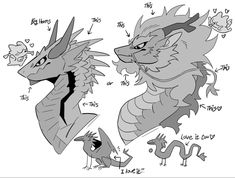 two different types of dragon heads, one in black and white