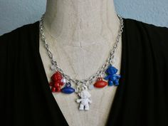 One of a Kind Vintage Cracker Jack Necklace, Assemblage Troll and Football Charm Necklace Toy Necklace, Cracker Jack, Cracker Jacks, Recycled Gifts, Silver Link Chain, Jewelry Organizer Diy, Leather Cuffs Bracelet, Bracelet Collection, Jewelry Cleaner