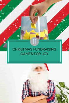 Explore Christmas fundraising games with 11 fun ideas. The pin showcases a raffle drawing and a man dressed as Santa, perfect examples for exciting holiday-themed school and non-profit events.