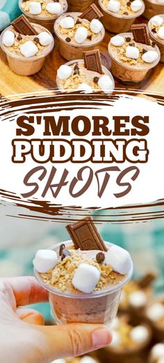 s'mores pudding shots with marshmallows and chocolate