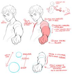 an image of how to draw the arm and hand in different poses, with instructions for each