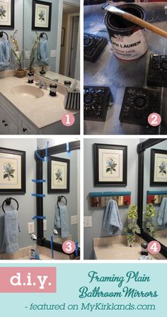 four pictures showing how to decorate a bathroom