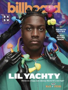 the cover of billboard magazine featuring lil yachyy wearing black gloves and rubber hands