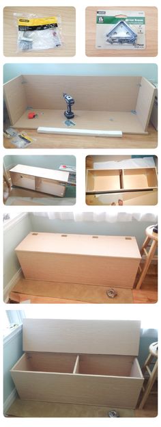 the steps to make a diy storage bench