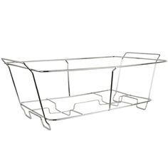 a metal shelf with two shelves on each side