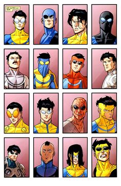 an image of some cartoon characters with different expressions on their face and chest, all in yellow