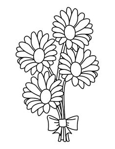 a bouquet of daisies with a bow tied around the stems coloring page for kids