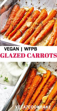 vegan and glazed carrots in a baking pan