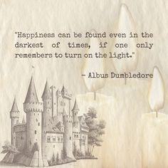 an old paper with a drawing of a castle and a quote from albus dumbledore