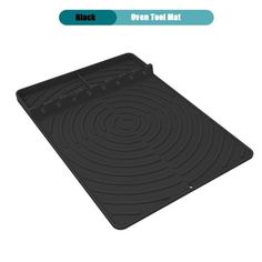 a black floor mat with the words open teat mat on it and an image of a