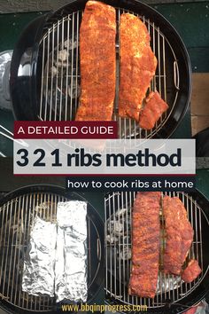 two grills with ribs cooking on them and the title above reads, a detailed guide 32 1 ribs method how to cook ribs at home