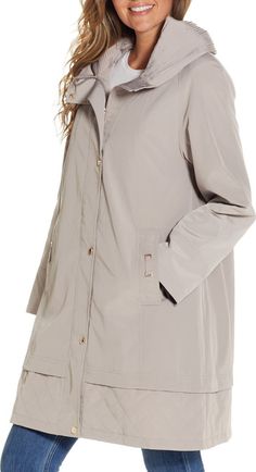 Gallery Water Resistant Hooded Rain Coat | Nordstrom Travel Jacket Women, Cute Raincoats, Travel Coat, Rain Outfit, Spring Fashion Chic, Cold Fashion, Waterproof Rain Jacket, Rain Gear, Hooded Raincoat