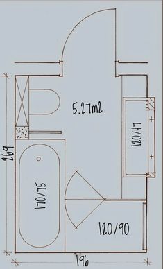 a drawing of a bathroom with measurements for it