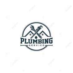 the logo for plumbing service with two wrens and hammers on top of each other