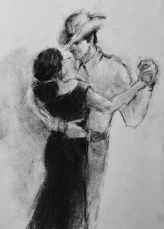 a drawing of a man and woman dancing