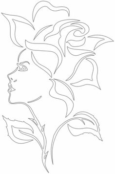 a drawing of a woman's face with leaves on it