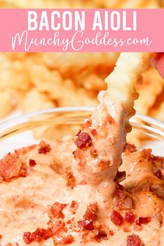 bacon aioli dip in a glass bowl with crackers