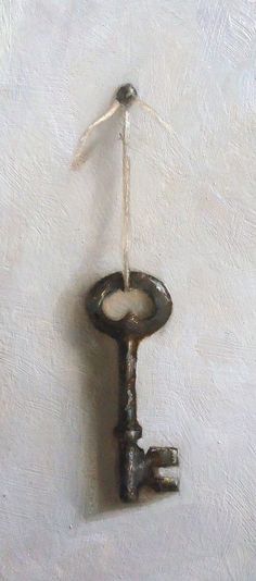 a painting of a key hanging from a hook