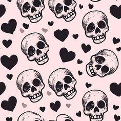 skulls and hearts on a pink background for valentine's day wallpaper or fabric