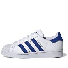 (GS) adidas Superstar 'White Royal Blue' GV7951 Blue Athleisure Sneakers With Three Stripes Branding, Blue Streetwear Sneakers With Three Stripes, Blue Athleisure Sneakers With Adidas Branding, Blue Sporty Sneakers With Three Stripes, White Running Sneakers With Three Stripes, White Three Stripes Running Sneakers, White Adidas Sneakers For Training, White Adidas Training Sneakers, Blue Adidas Sportswear Sneakers