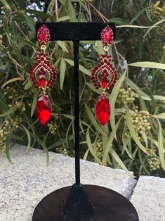 Valentine's Day Formal Crystal Earrings, Elegant Red Earrings For Party, Red Chandelier Earrings For Formal Events, Formal Red Chandelier Earrings, Red Drop Earrings For Party, Elegant Red Bridal Earrings For Party, Valentine's Day Evening Drop Earrings, Red Dangle Bridal Earrings, Red Crystal Drop Earrings