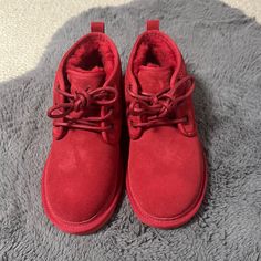 Ugg Neumel Ii Chukka Boot Samba Red Casual Red Lace-up Boots, Casual Boots With Red Sole And Round Toe, Casual Lace-up Boots With Red Sole, Casual Red Boots With Rubber Sole, Red Low-top Casual Boots, Red Suede Casual Boots, Casual Red Suede Boots, New Uggs, Ugg Neumel