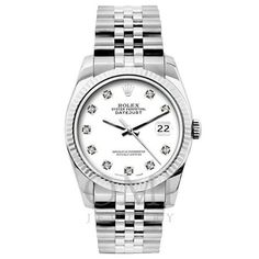 This pre-owned Rolex Datejust is a perfect blend of classic elegance and modern luxury, ideal for women who appreciate timeless style and exceptional craftsmanship. Powered by the original Rolex automatic movement, this watch ensures precise timekeeping. The 26mm case features a fluted stainless steel bezel and a scratch-resistant sapphire crystal, protecting the stunning white Roman aftermarket diamond dial. The original Rolex stainless steel bracelet, measuring 7.5 inches, adds to the watch's Classic Diamond Watch With Jubilee Bracelet, Classic Diamond Watch With Jubilee Bracelet For Formal Occasions, Classic Formal Diamond Watch With Jubilee Bracelet, Classic White Gold Diamond Watch With Jubilee Bracelet, Classic Bracelets With Stainless Steel Clasp For Formal Occasions, Elegant Formal Jewelry With Stainless Steel Clasp, Formal Bracelets With Stainless Steel Clasp, Timeless Formal Diamond Watch With Stainless Steel Clasp, Modern Formal Watches In Diamond White