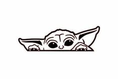 the baby yoda sticker is shown in black and white