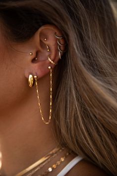 The Double Chain Studs – Jay Nicole Designs Ear Designs, Earring Stacks, Artsy Earrings, Piercing Inspo, Cool Ear Piercings, Pretty Ear Piercings, Cute Ear Piercings, Mixed Metal Earrings, Stud Style