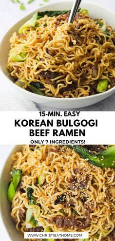 two bowls filled with beef and noodles