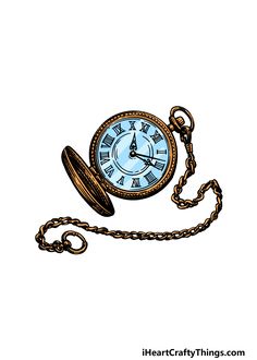 a drawing of a pocket watch on a chain