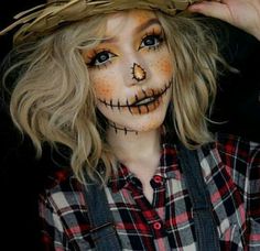 Sombrero, camisa granjera, peto vaquero Makeup Zombie, Scarecrow Makeup, Halloween Make-up Looks, Halloweenský Makeup, Cute Halloween Makeup, Halloween Makeup Diy, Cool Halloween Makeup, Amazing Halloween Makeup, Pretty Makeup Looks