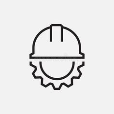 a black and white image of a helmet on top of a cogwheel icon