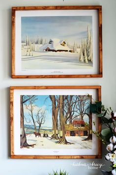 two framed pictures hanging on the wall with text overlay saying easy diy picture frames