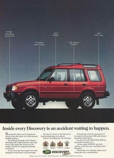 an advertisement for the discovery vehicle, with information about its parts and features on it